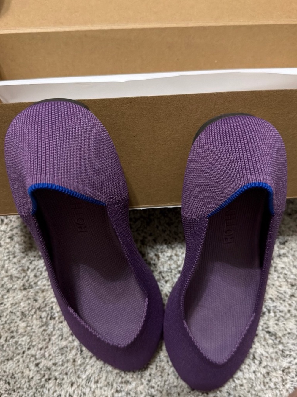 Rothy's Purple Knit Slip-On Flats with Blue Trim - Picture 4 of 5